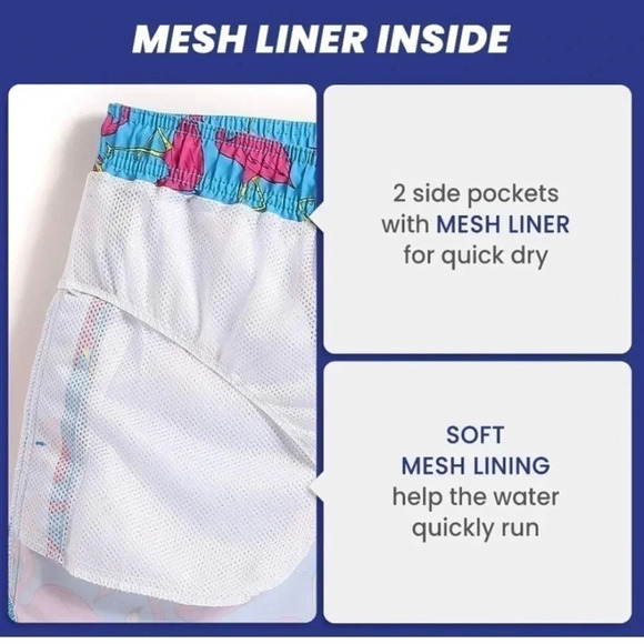 Men’s Flamingo Print Pink Blue tropical Miami Swim Trunks XL - Picture 3 of 10